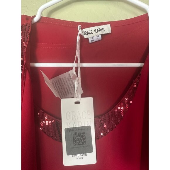 GRACE KARIN RED Dress ering Evening Gown Size 12 2 Pc - Picture 3 of 4